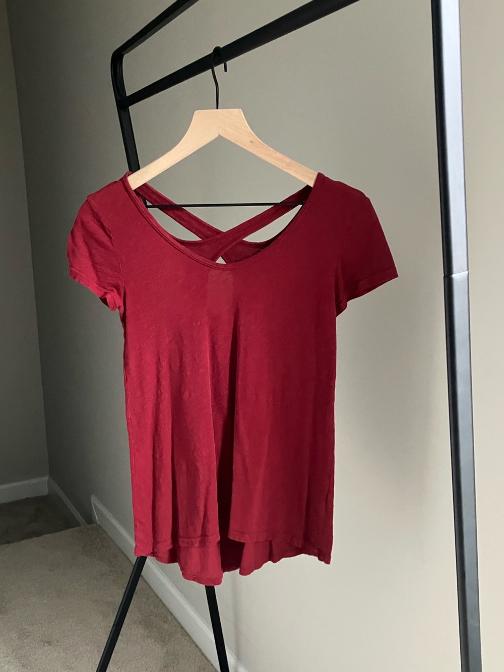 Anthropologie by Left of Center Cross-Back Short Sleeve Tee - Burgundy